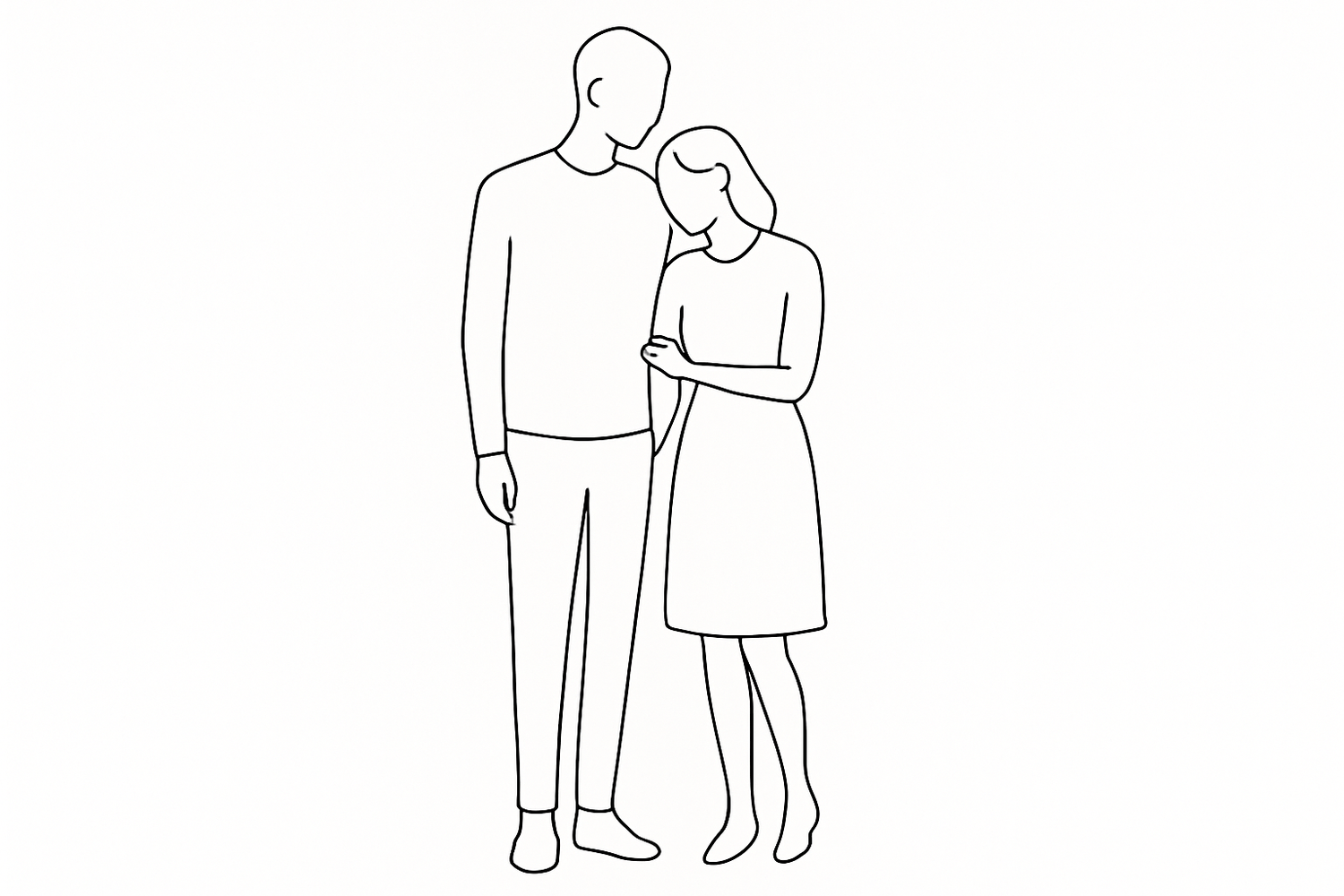 Ein Bild von einem Pärchen aber als fine-line umrandung ohne Gesicht. eine Person groß die andere klein 